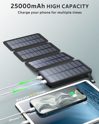 OEM 25000mAh 6W Solar Powered Power Bank Charger Panel Untuk Ponsel
