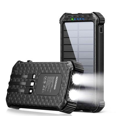IPX5 Pengisi Daya Bank Daya Tenaga Surya portabel Tahan Air 26800mAh Dengan 3 Kabel Built-In