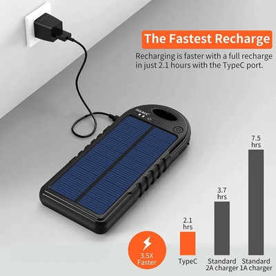 18W 10000mAh Bank Daya Tenaga Surya Pengisi Daya USB C OEM