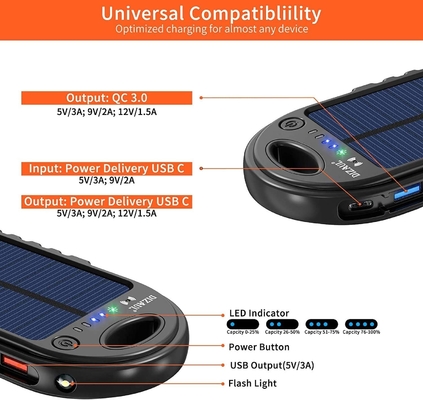 18W 10000mAh Bank Daya Tenaga Surya Pengisi Daya USB C OEM