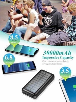 Pengisi Daya Portabel Bertenaga Surya IPX5 Paket Baterai 30000mAh Untuk IPhone