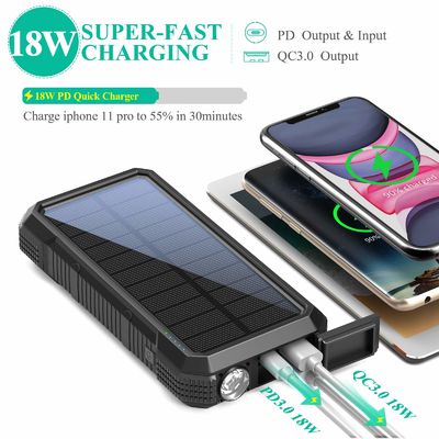 Pengisi Daya Bank Daya Tenaga Surya Nirkabel Portabel 18W QC3.0 Dengan 4 Output