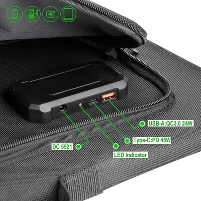 Panel Surya Lipat Portabel 100w Hitam Fleksibel Untuk Pengisi Daya Laptop / Berkemah Di Luar Ruangan