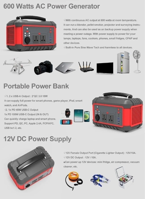 China Manufacturer 600W Portable Lithium Battery Power Station AC DC USB Quick Charge Solar Generator