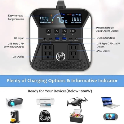 110V 220V Lifepo4 Baterai Off Grid Pembangkit Tenaga Surya Portabel 1000W Pembangkit Listrik Portabel